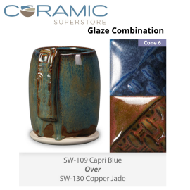 Capri Blue SW109 over Copper Jade SW130 Stoneware Glaze Combination
